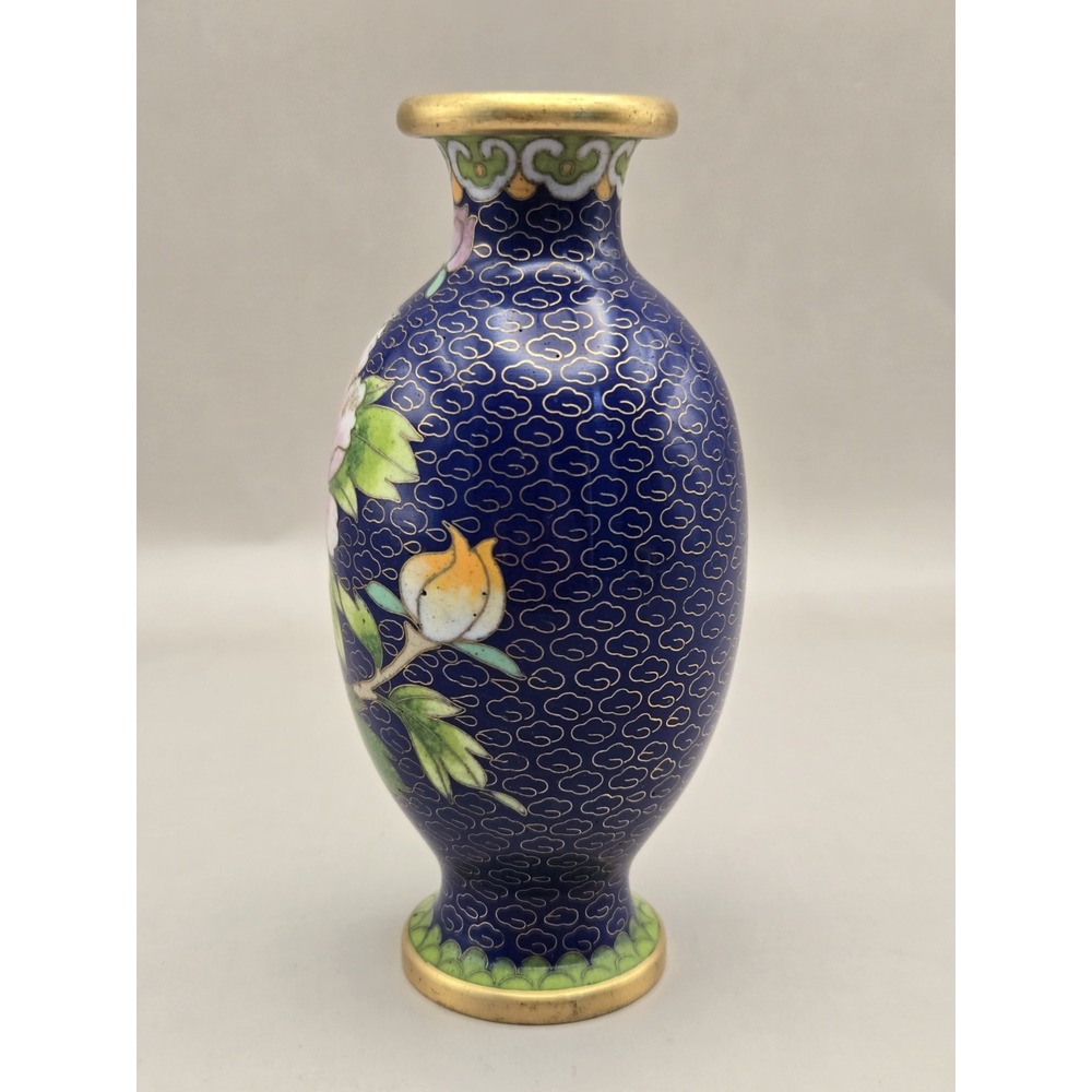 Chinese Cloisonne Enamel Vase 5" Tall Mid-Cen With A Pink Peony Motif B#28 - Picture 4 of 7